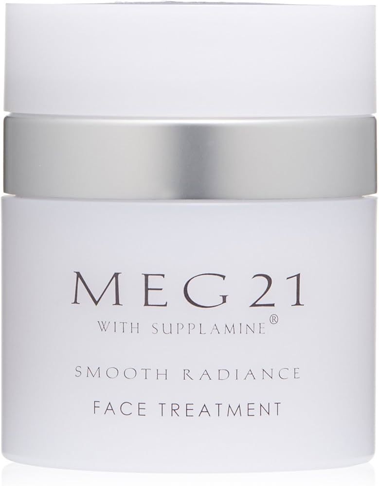 MEG 21 smooth radiance face treatment jar with silver lid.