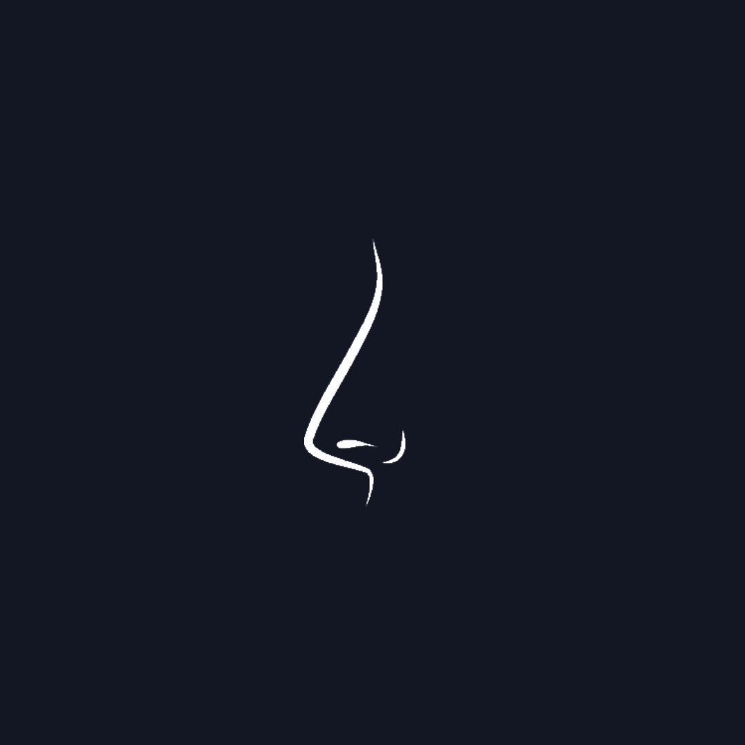 Minimalistic line drawing of a side profile of a nose on a dark background.